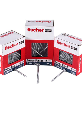 Fischer Vis pour panneaux de particules Power-Fast II FPF II 5,0x70 mm - 50 pièces (670441) Tête cylindrique + Filetage Torx complet, zinguée, passivée bleue