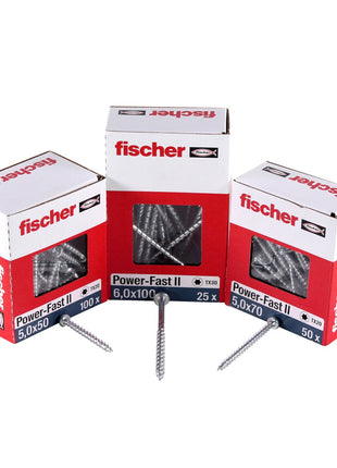 Fischer Vis pour panneaux de particules Power-Fast II FPF II 6.0x60 mm - 50 pièces (670532) Tête cylindrique + Filetage complet Torx, zinguée, passivée bleue