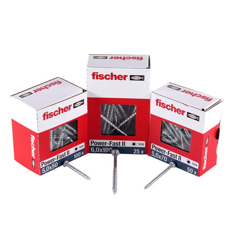 Fischer Power-Fast II FPF II Spanplattenschraube 6,0x60 mm 50 Stück ( 670532 ) Pan Head mit Torx Vollgewinde galvanisch verzinkt, blau passiviert