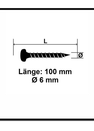 Fischer Power-Fast II FPF II Vis à bois aggloméré 6,0x100 mm, 25 pcs., tête ronde, empreinte Torx, filetage partiel, zingué et passivé bleu ( 670533 )