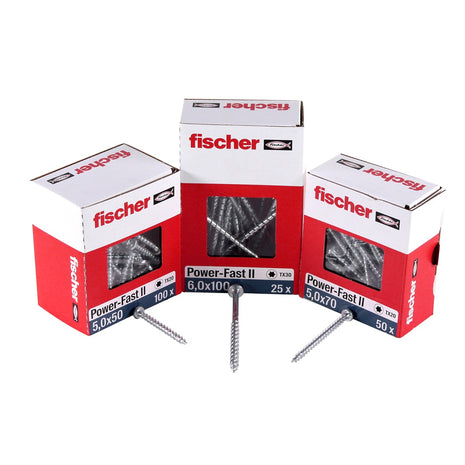 Fischer Power-Fast II FPF II Tornillo para aglomerado 6,0x80 mm 50 piezas (670534) Cabeza alomada con rosca parcial Torx galvanizado, pasivado azul