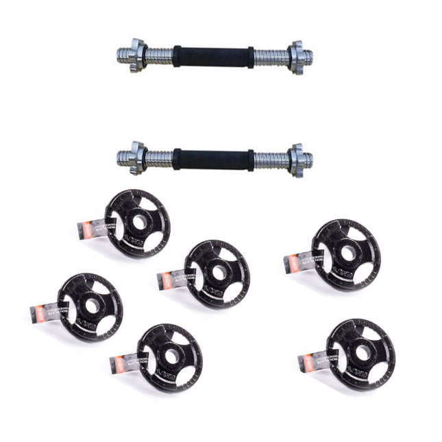 Jeu de barres d'haltères 2 pièces 35 cm 2,5 kg + 6x plaques de poids en fonte 1,25 kg