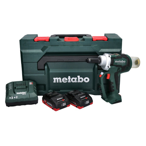 Metabo NP 18 LTX BL 5.0 remachadora ciega a batería 18 V 10 kN sin escobillas (619002800) + 2x batería 4,0 Ah + cargador + metaBOX