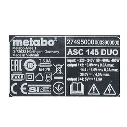 Metabo Set de base avec 2x batterie Li-Power 5,2Ah + chargeur double ASC 145 DUO