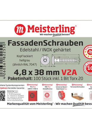 Meisterling Vis de façade 4,8x38 mm - 100 pièces 12 mm (010020000221)