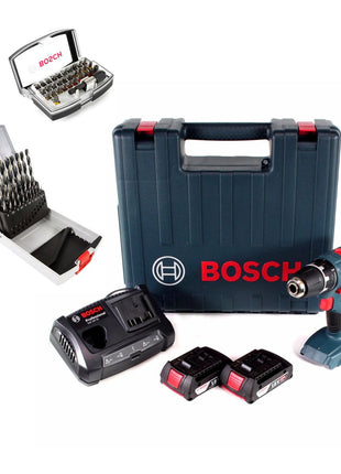 Perceuse-visseuse sans fil Bosch GSR 18V-21 18V 55Nm (06019H1070) + 2x batterie 2,0Ah + chargeur + 19 pièces. Coffret de forets + jeu d'embouts 32 pièces + coffret