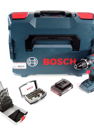 Perceuse-visseuse sans fil Bosch GSR 18V-28 18V 63Nm + 1x batterie 2,0Ah + 19 pièces. Coffret de forets + jeu d'embouts 32 pièces + L-Boxx - sans chargeur