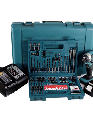 Llave de impacto a batería Makita DTD 152 SGK 18V 165Nm 1/4" + 1x batería 6.0Ah + cargador + set brocas 100 piezas + estuche