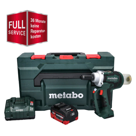 GRATIS 3 años de servicio completo protección integral Metabo NP 18 LTX BL 5.0 remachadora ciega a batería 18 V 10 kN sin escobillas + 1x batería 5,5 Ah + cargador + metaBOX