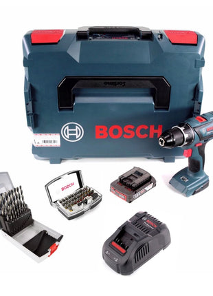 Taladro atornillador inalámbrico Bosch GSR 18V-28 18V 63Nm + 1x batería 2,0Ah + cargador + 19 piezas. Juego de brocas + juego de puntas de 32 piezas + L-Boxx