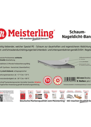 Meisterling Bande d'étanchéité en mousse pour clous 3 mm x 60 mm x 30 m (006040000060)