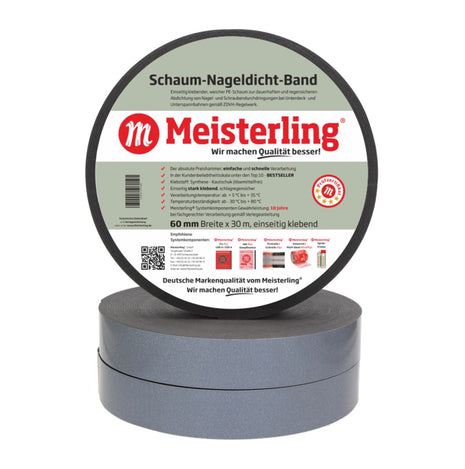 Meisterling Bande d'étanchéité en mousse pour clous 3 mm x 60 mm x 30 m (006040000060)