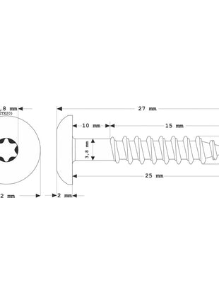 Meisterling Vis de façade 4,8x25 mm - 100 pièces (010020000031) tête plate 12 mm brun foncé + Filetage partiel Torx en acier inoxydable V2A