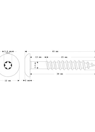 Meisterling Vis de façade 4,8x38 mm - 100 pièces (010020000211) tête plate 12 mm anthracite + Filetage partiel Torx en acier inoxydable V2A