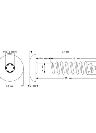 Meisterling Vis de façade 5,5x25 mm - 100 pièces (010030000031) tête plate 12 mm brun foncé + Filetage partiel Torx acier inoxydable V4A