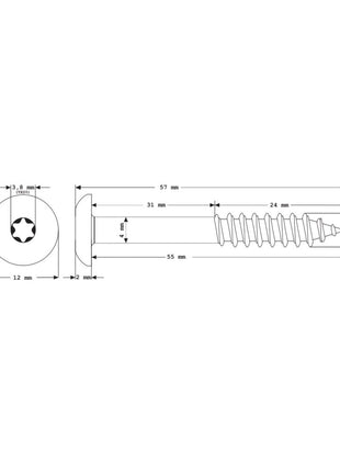 Meisterling Vis de façade 5,5x55 mm, 100 pcs., tête plate 12 mm, filetage partiel, empreinte Torx, acier inoxydable V4A, rouge oxyde (010030000451)