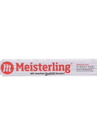 Meisterling Zollstock Règle pliante blanche avec écriture rouge 2m + Echelle d'angle et ressorts en acier (090100000031)