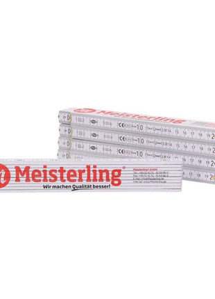 Meisterling Zollstock Règle pliante blanche avec écriture rouge 2m + Echelle d'angle et ressorts en acier (090100000031)