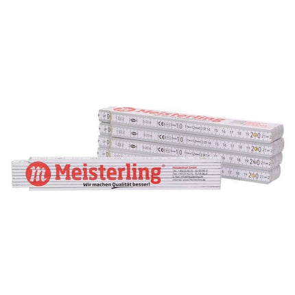 Meisterling Zollstock Règle pliante blanche avec écriture rouge 2m + Echelle d'angle et ressorts en acier (090100000031)