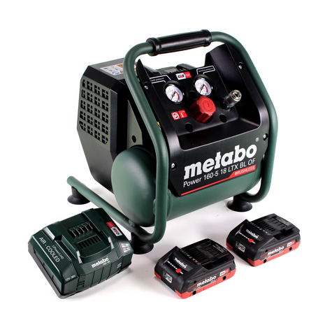 Metabo Power 160-5 18 LTX BL OF compresor de batería 18 V 8,0 bar sin escobillas + 2x batería LiHD 4,0 Ah + cargador