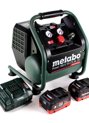 Metabo Power 160-5 18 LTX BL OF compresor de batería 18 V 8,0 bar sin escobillas + 2x batería LiHD 5,5 Ah + cargador