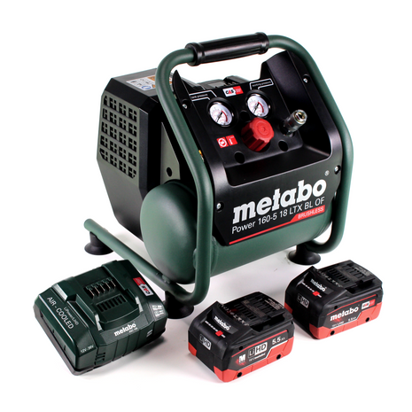 Metabo Power 160-5 18 LTX BL OF compresseur sans fil 18 V 8,0 bar sans brosse + 2x batterie LiHD 5,5 Ah + chargeur