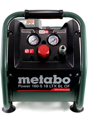 Metabo Power 160-5 18 LTX BL OF compresor de batería 18 V 8,0 bar sin escobillas + 2x batería LiHD 8,0 Ah + cargador