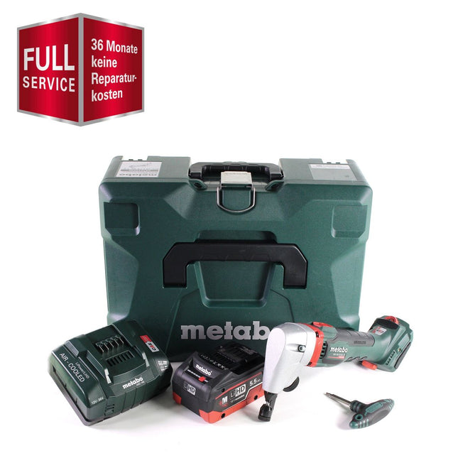 Metabo NIV 18 LTX BL 1.6 Grignoteuse sans fil GRATUIT 3 ans de service complet protection complète 18 V grignoteuse sans balais + 1x Batterie LiHD 5,5 Ah + Chargeur + MetaLoc