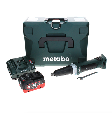 Metabo GA 18 LTX amoladora recta a batería 18 V + 1x batería LiHD 5,5 Ah + cargador + MetaLoc