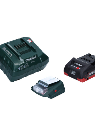 Metabo PA 14,4-18 LED-USB adaptateur secteur pour batterie, kit de base avec 1x batterie LiHD 4,0 Ah + chargeur ASC55