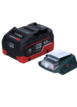 Metabo PA 14.4-18 LED-USB adaptateur secteur pour batterie, kit de base avec 1x batterie LiHD 5,5 Ah - sans chargeur