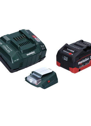 Metabo PA 14,4-18 LED-USB adaptateur secteur pour batterie, kit de base avec 1 batterie LiHD 8,0 Ah + chargeur ASC145