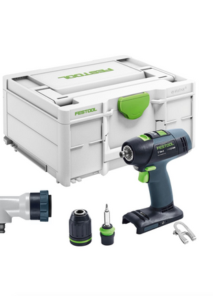 Festool T 18+3 Basic taladro atornillador a batería 18 V 50 Nm Brushless Solo + systainer (576448) + accesorio angular DD-AS - sin batería, sin cargador (sucesor de 574763)