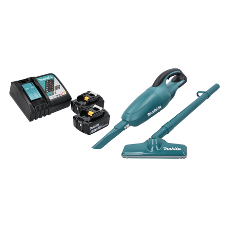 Aspirador inalámbrico Makita DCL 180 RG 18 V verde + 2x baterías 6,0 Ah + cargador