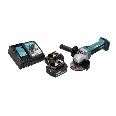 Amoladora angular a batería Makita DGA 452 RG 18 V 115 mm + 2x baterías 6,0 Ah + cargador