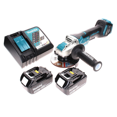 Amoladora angular a batería Makita DGA 519 RM 18 V 125 mm sin escobillas X-Lock + 2x baterías 4,0 Ah + cargador