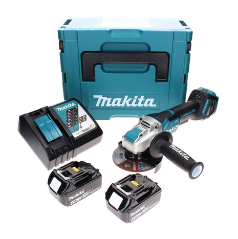 Smerigliatrice angolare a batteria Makita DGA 519 RMJ 18 V 125 mm Brushless X-Lock + 2x batteria 4,0 Ah + caricabatterie + Makpac