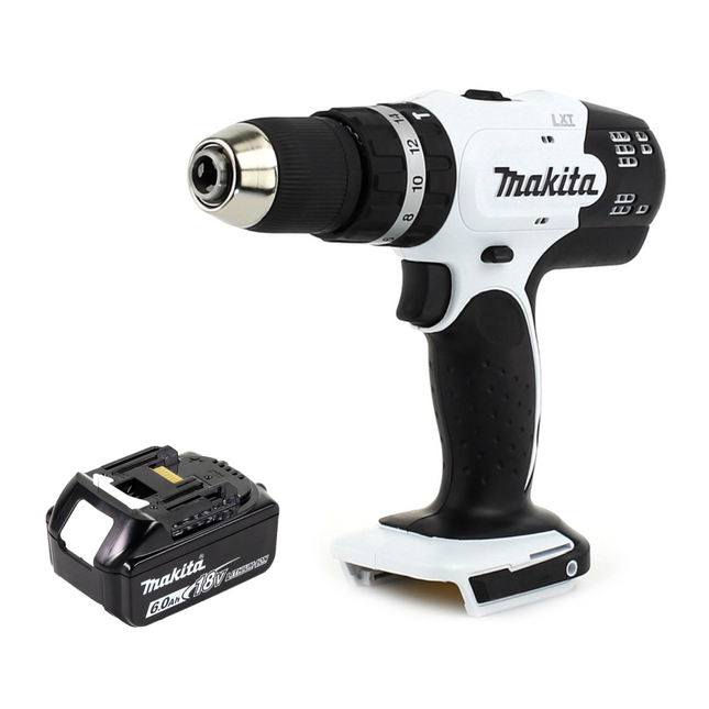 Makita DHP 453 G1W perceuse à percussion sans fil 18 V 42 Nm blanc + 1x batterie 6,0 Ah - sans chargeur