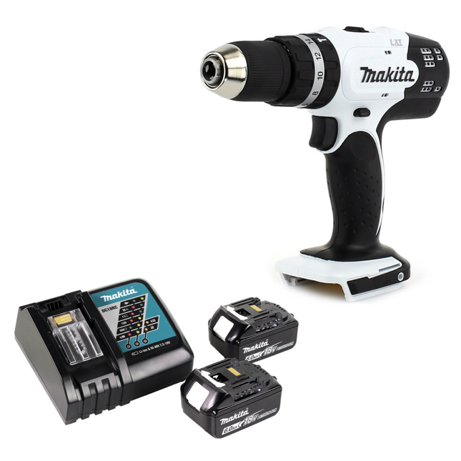 Makita DHP 453 RGW perceuse à percussion sans fil 18 V 42 Nm blanc + 2x batteries 6,0 Ah + chargeur