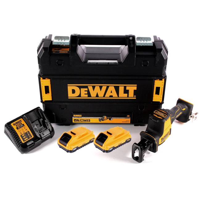 Scie alternative sur batterie DeWalt DCS 369 L2 18 V + 2x batteries 3,0 Ah + chargeur + TSTAK