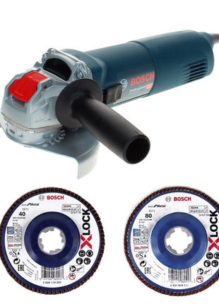 Bosch GWX 14-125 Professional Meuleuse d'angle 125 mm  X-LOCK, 1400 W + 1x Disque à lamelles X571 K40 + 1x Disque à lamelles X571 K80