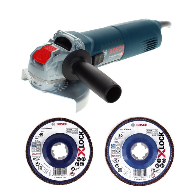 Bosch GWX 14-125 Professional Meuleuse angulaire 1400 W 125 mm X-Lock + disque à lamelles X571 K40 + disque à lamelles X571 K80