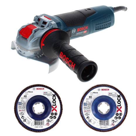 Bosch GWX 17-125 S Meuleuse d'angle professionnelle 1700 W 125 mm X-Lock + disque à lamelles X571 K40 + disque à lamelles X571 K80