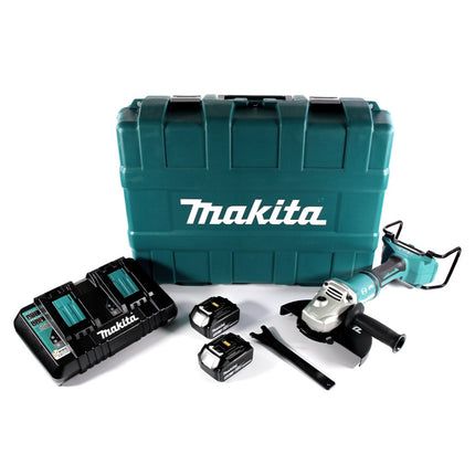 Makita DGA 900 PTK Meuleuse d'angle sur batterie 36 V (2x 18 V) 230 mm sans balais + 2x batterie 5,0 Ah + double chargeur + mallette