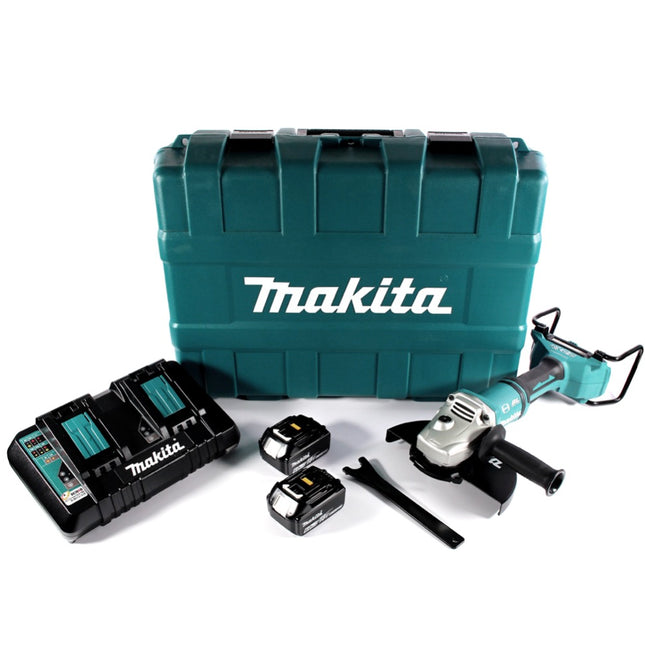 Makita DGA 900 PGK Meuleuse d'angle sur batterie 36 V (2x 18 V) 230 mm sans balais + 2x batterie 6,0 Ah + double chargeur + mallette