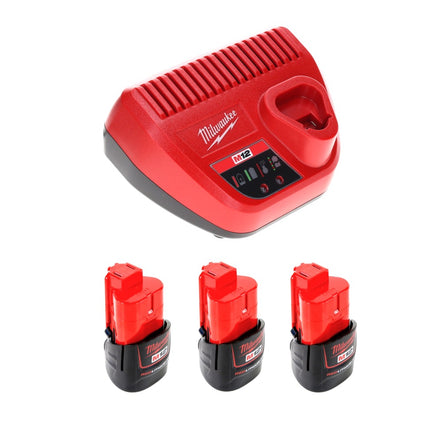 Kit de démarrage de batterie Milwaukee 12 V avec 3 batteries 1,5 Ah + chargeur M12 C12C
