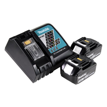 Cisaille à gazon sans fil Makita DUM 604 RF 18 V + rallonge de poignée avec rouleau + 2 batteries 3,0 Ah + chargeur