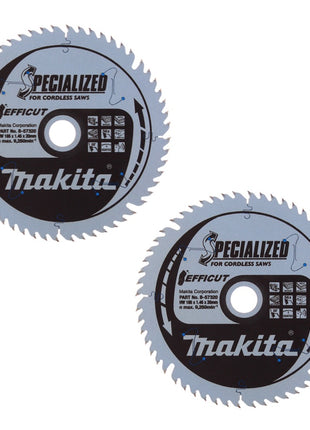 Makita CCXF16556EL Hoja de sierra SPECIALIZED EFFICUT 165 x 20 x 1,45 mm 2 piezas (2x B-57320) 56 dientes para madera, laminado y plástico