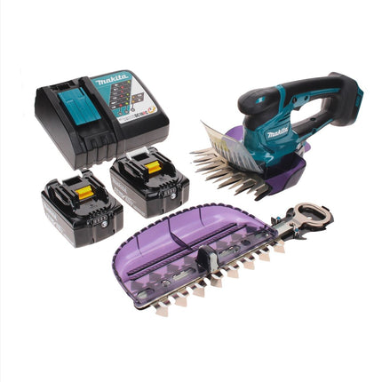 Cisaille à gazon sur batterie Makita DUM 604 RGX 18 V avec lame de cisaille à herbe et arbustes + 2x batteries 6,0 Ah + chargeur