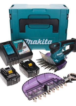 Cisaille à gazon sans fil Makita DUM 604 RFXJ 18 V avec lame de cisaille à herbe et arbustes + 2x batteries 3,0 Ah + chargeur + Makpac